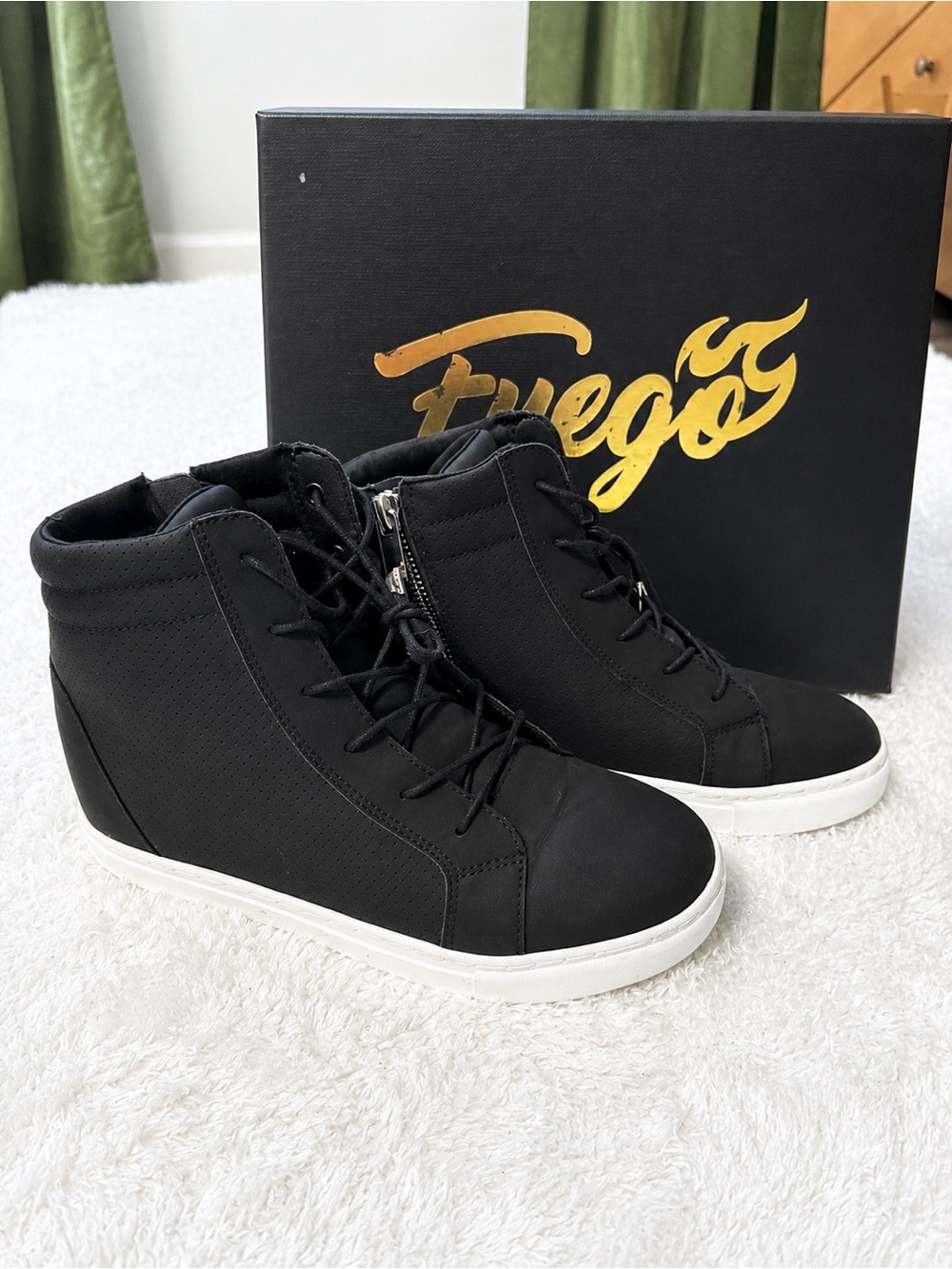 EGO Black High-Top Wedge Sneakers with White Sole